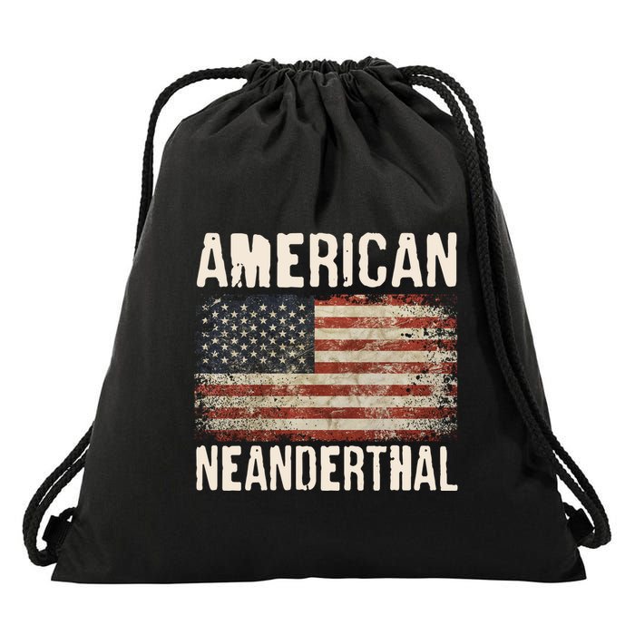 American Neanderthal Distressed US Flag Drawstring Bag