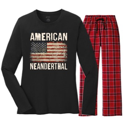 American Neanderthal Distressed US Flag Women's Long Sleeve Flannel Pajama Set 