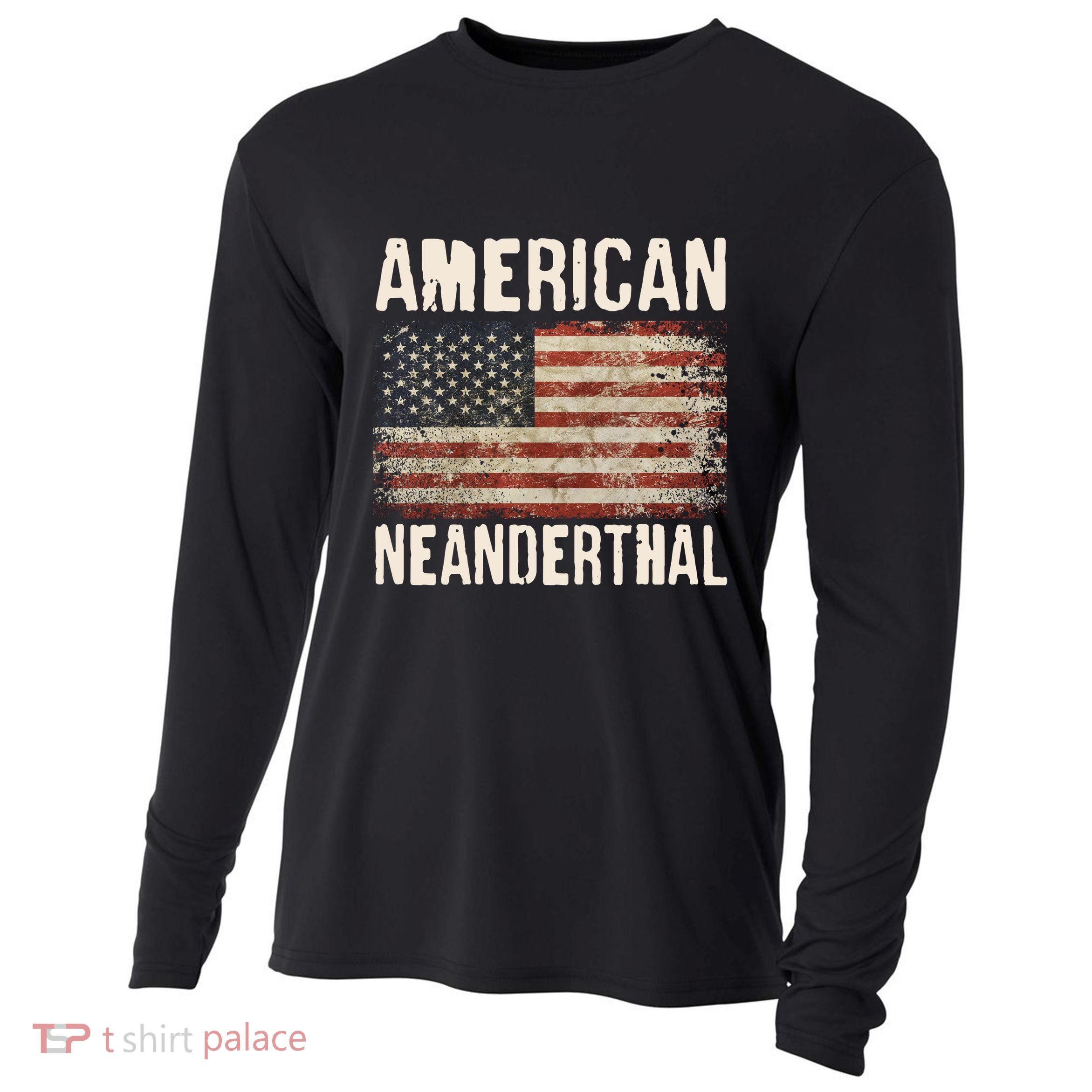 American Neanderthal Distressed US Flag Cooling Performance Long Sleeve Crew