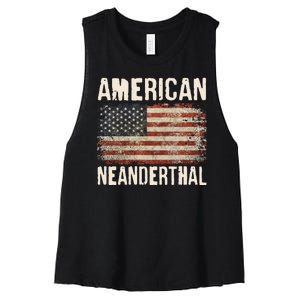 American Neanderthal Distressed US Flag Women's Racerback Cropped Tank