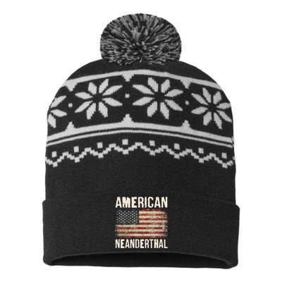 American Neanderthal Distressed US Flag USA-Made Snowflake Beanie