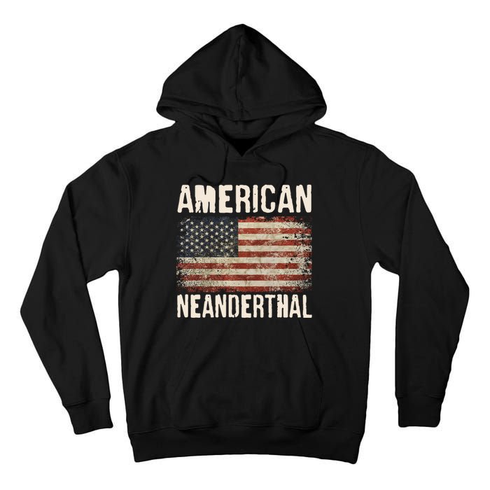 American Neanderthal Distressed US Flag Tall Hoodie