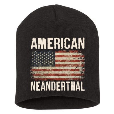 American Neanderthal Distressed US Flag Short Acrylic Beanie