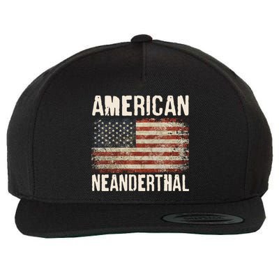 American Neanderthal Distressed US Flag Wool Snapback Cap