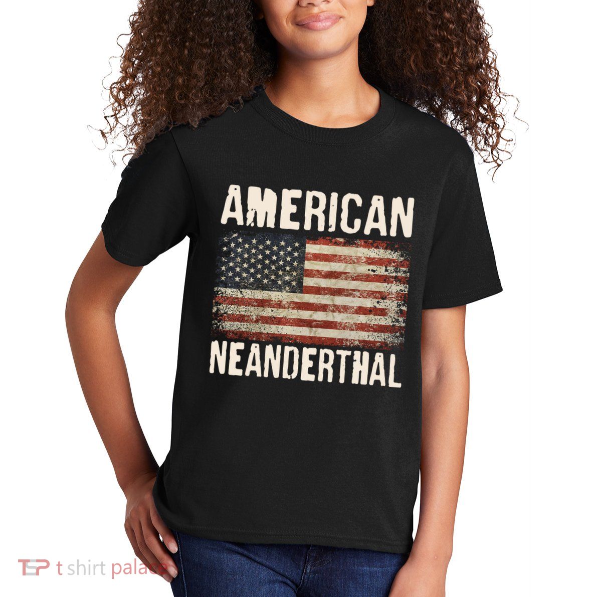 American Neanderthal Distressed US Flag Kids T-Shirt