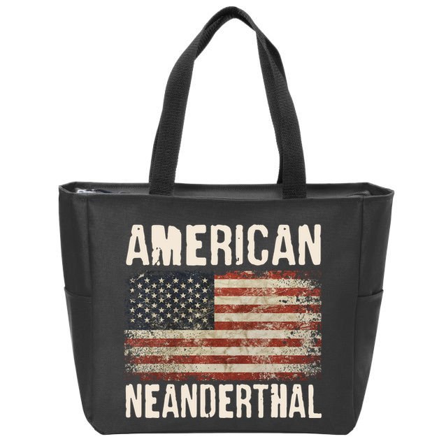 American Neanderthal Distressed US Flag Zip Tote Bag