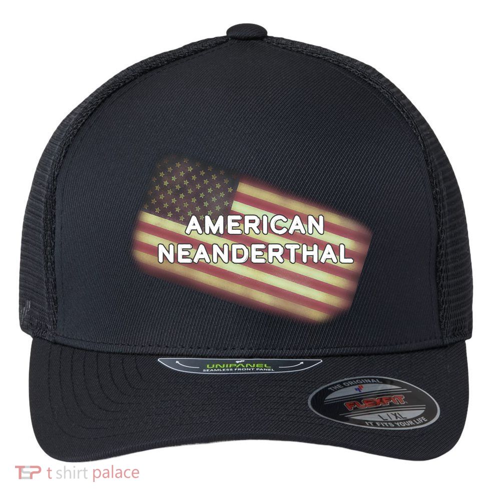 American Neanderthal Flag Flexfit Unipanel Trucker Cap