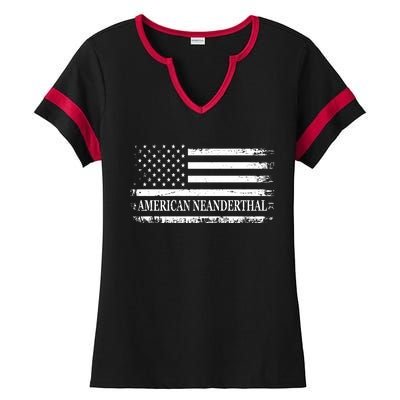 American Neanderthal USA American Flag Ladies Halftime Notch Neck Tee