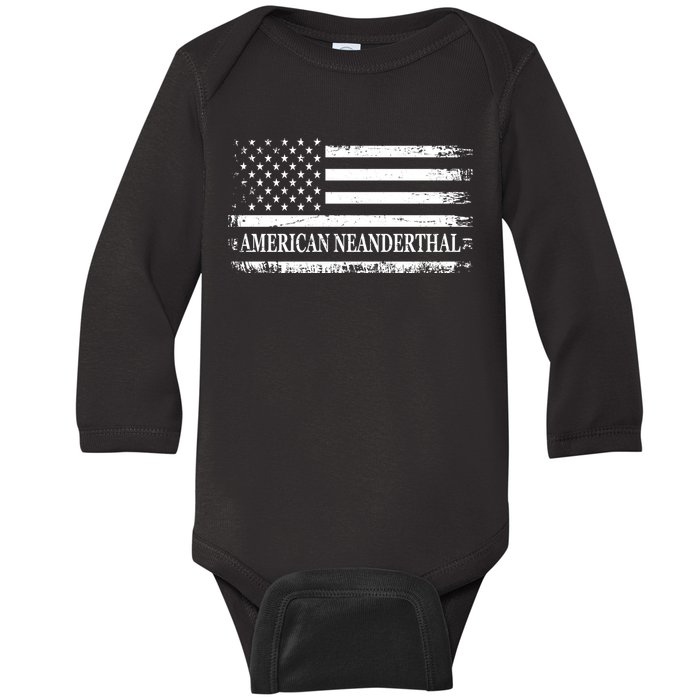 American Neanderthal USA American Flag Baby Long Sleeve Bodysuit