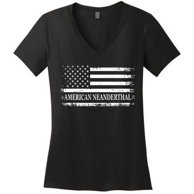 American Neanderthal USA American Flag Women's V-Neck T-Shirt