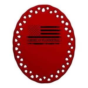 American Neanderthal USA American Flag Ceramic Oval Ornament