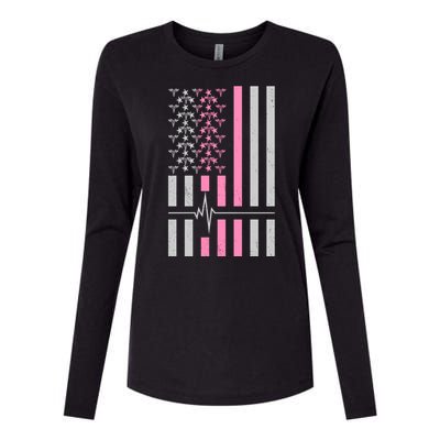 American Nurse USA Flag Womens Cotton Relaxed Long Sleeve T-Shirt