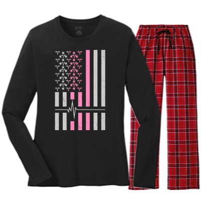 American Nurse USA Flag Women's Long Sleeve Flannel Pajama Set 