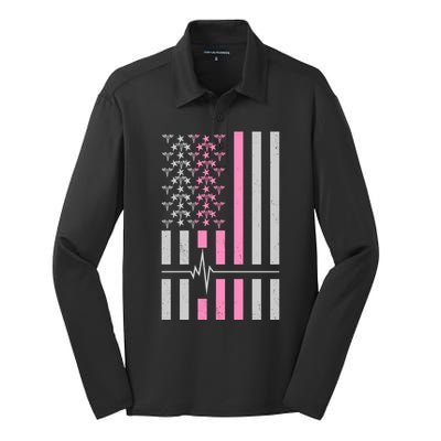 American Nurse USA Flag Silk Touch Performance Long Sleeve Polo