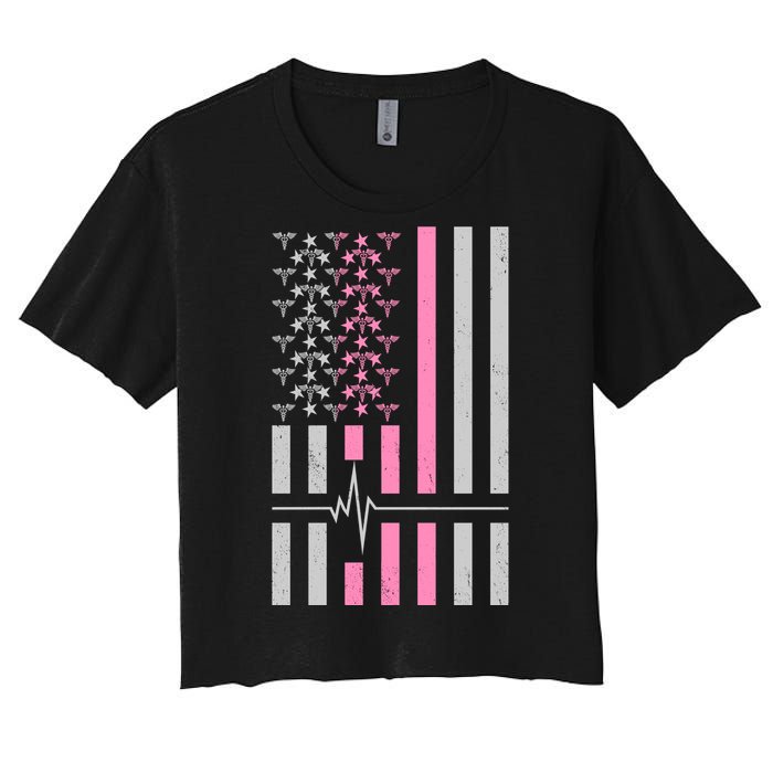 American Nurse USA Flag Women's Crop Top Tee