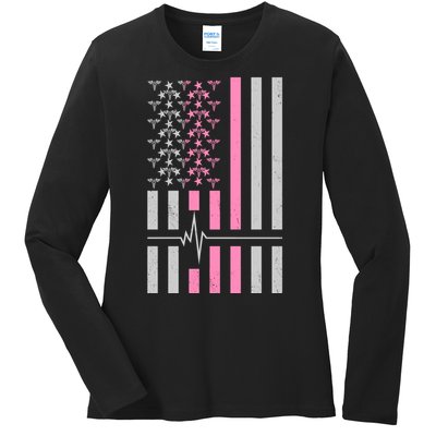 American Nurse USA Flag Ladies Long Sleeve Shirt