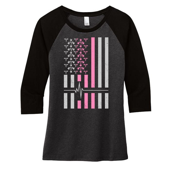 American Nurse USA Flag Women's Tri-Blend 3/4-Sleeve Raglan Shirt