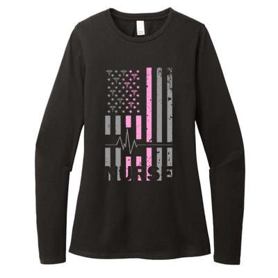 American Nurse Vintage USA Flag Womens CVC Long Sleeve Shirt