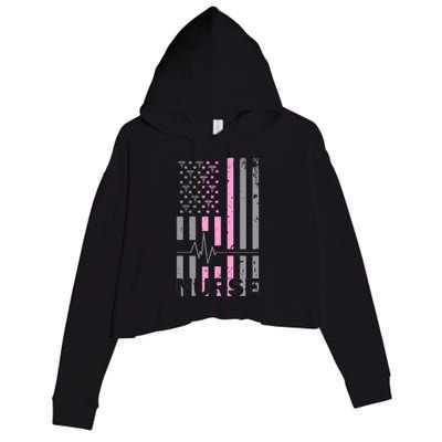 American Nurse Vintage USA Flag Crop Fleece Hoodie