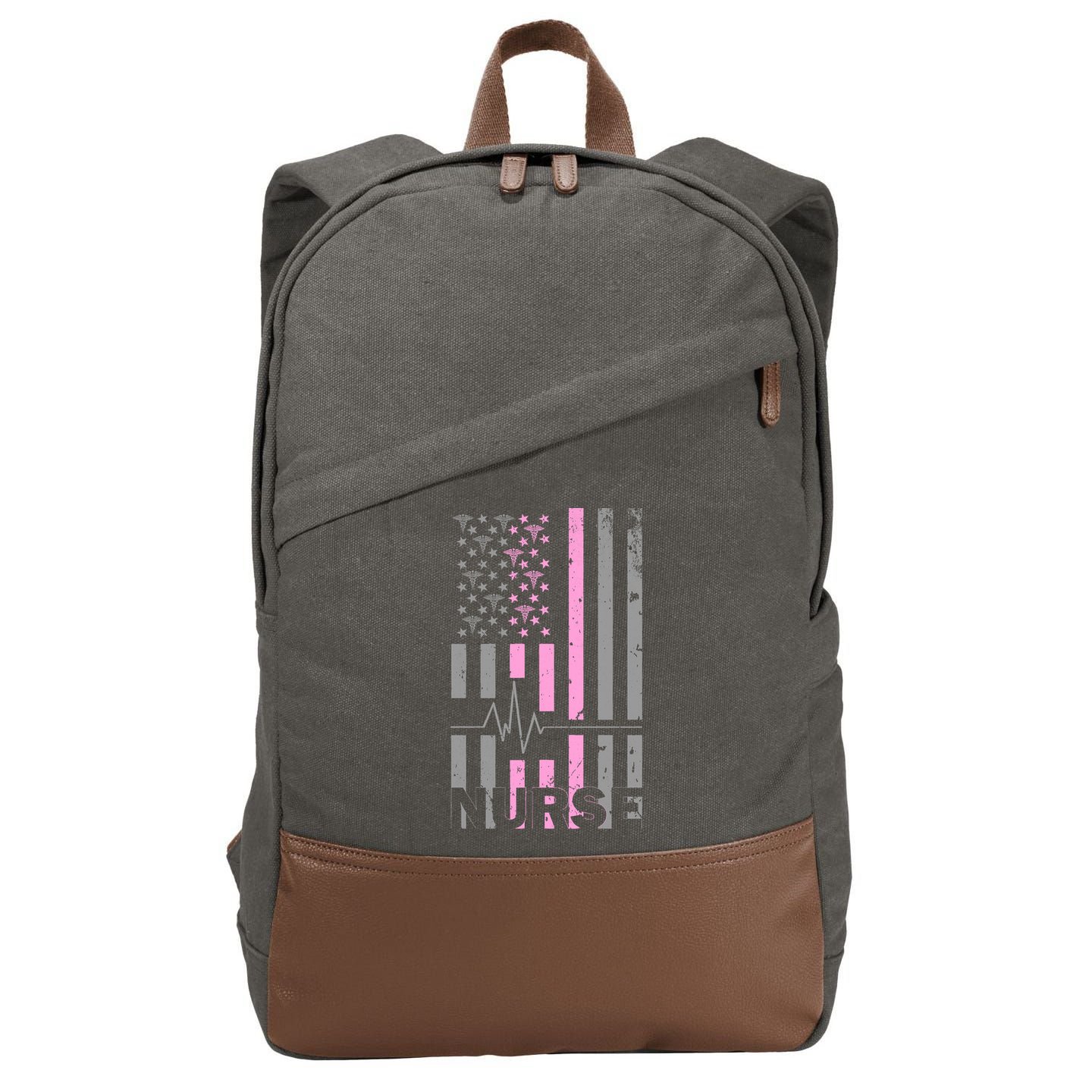 American Nurse Vintage USA Flag Cotton Canvas Backpack