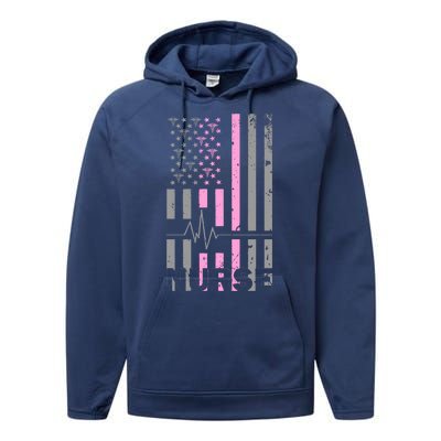 American Nurse Vintage USA Flag Performance Fleece Hoodie