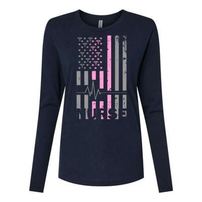 American Nurse Vintage USA Flag Womens Cotton Relaxed Long Sleeve T-Shirt