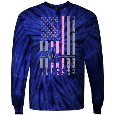 American Nurse Vintage USA Flag Tie-Dye Long Sleeve Shirt