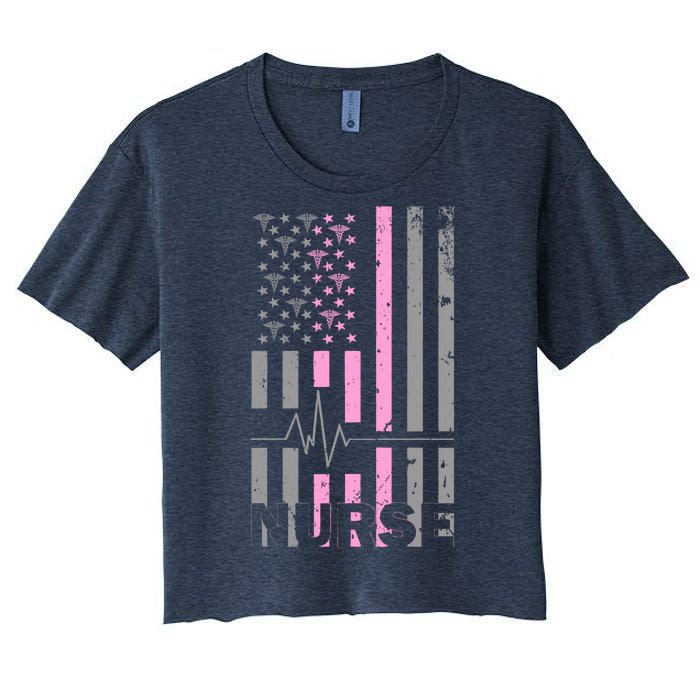 American Nurse Vintage USA Flag Women's Crop Top Tee