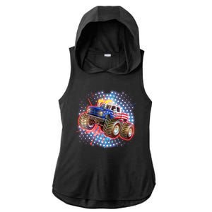 American Patriotic Monster Truck USA Ladies PosiCharge Tri-Blend Wicking Draft Hoodie Tank