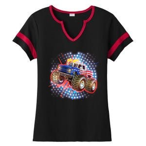 American Patriotic Monster Truck USA Ladies Halftime Notch Neck Tee