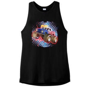 American Patriotic Monster Truck USA Ladies PosiCharge Tri-Blend Wicking Tank