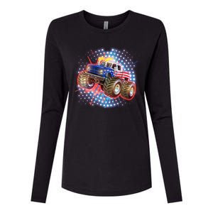 American Patriotic Monster Truck USA Womens Cotton Relaxed Long Sleeve T-Shirt