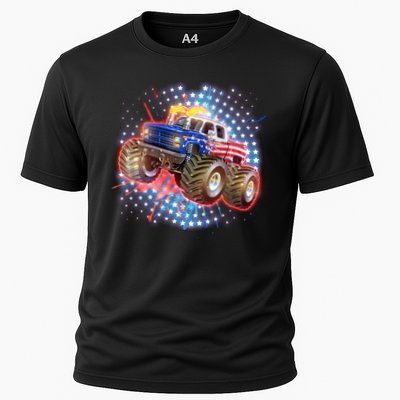 American Patriotic Monster Truck USA Cooling Performance Crew T-Shirt