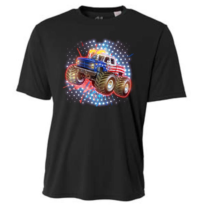 American Patriotic Monster Truck USA Cooling Performance Crew T-Shirt