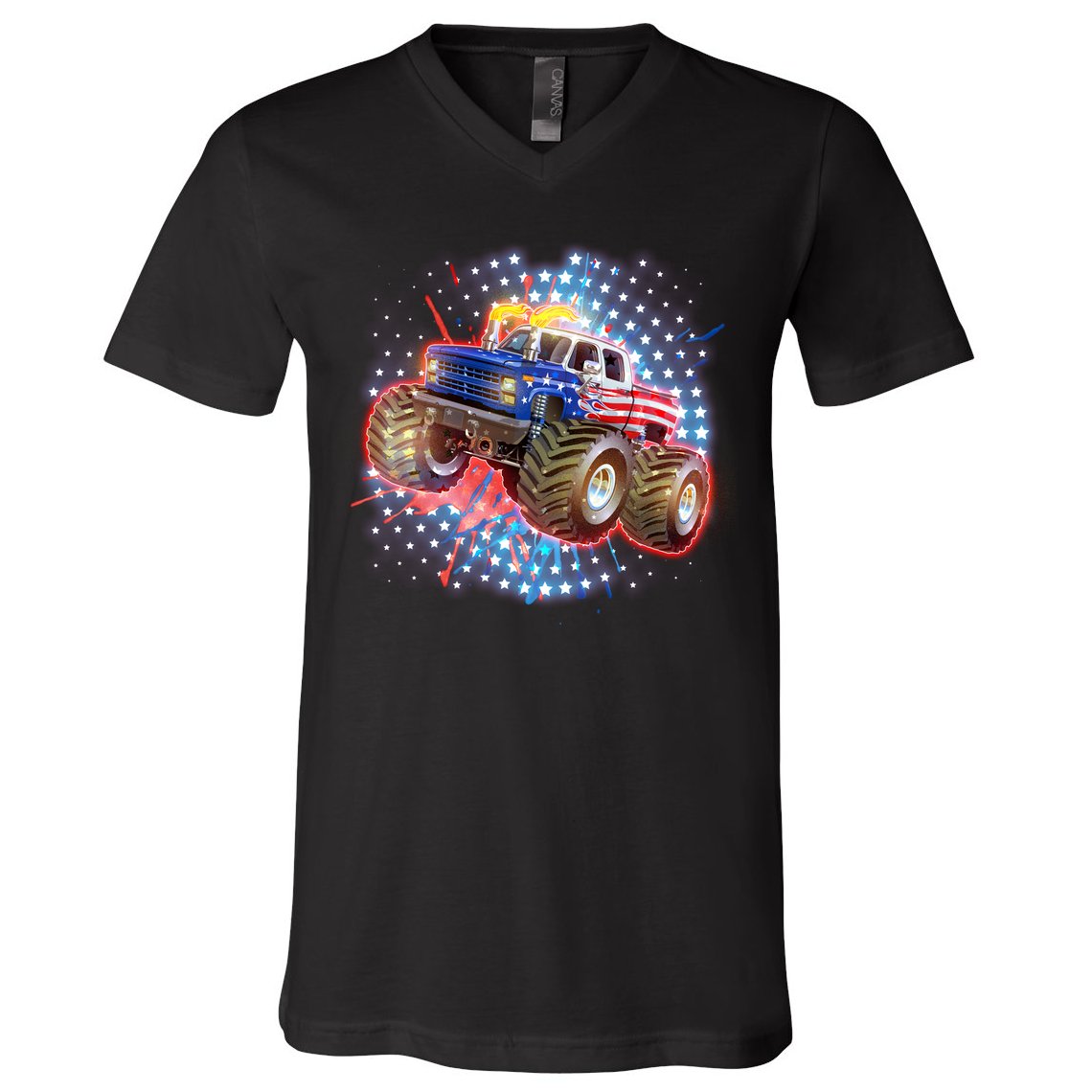 American Patriotic Monster Truck USA V-Neck T-Shirt