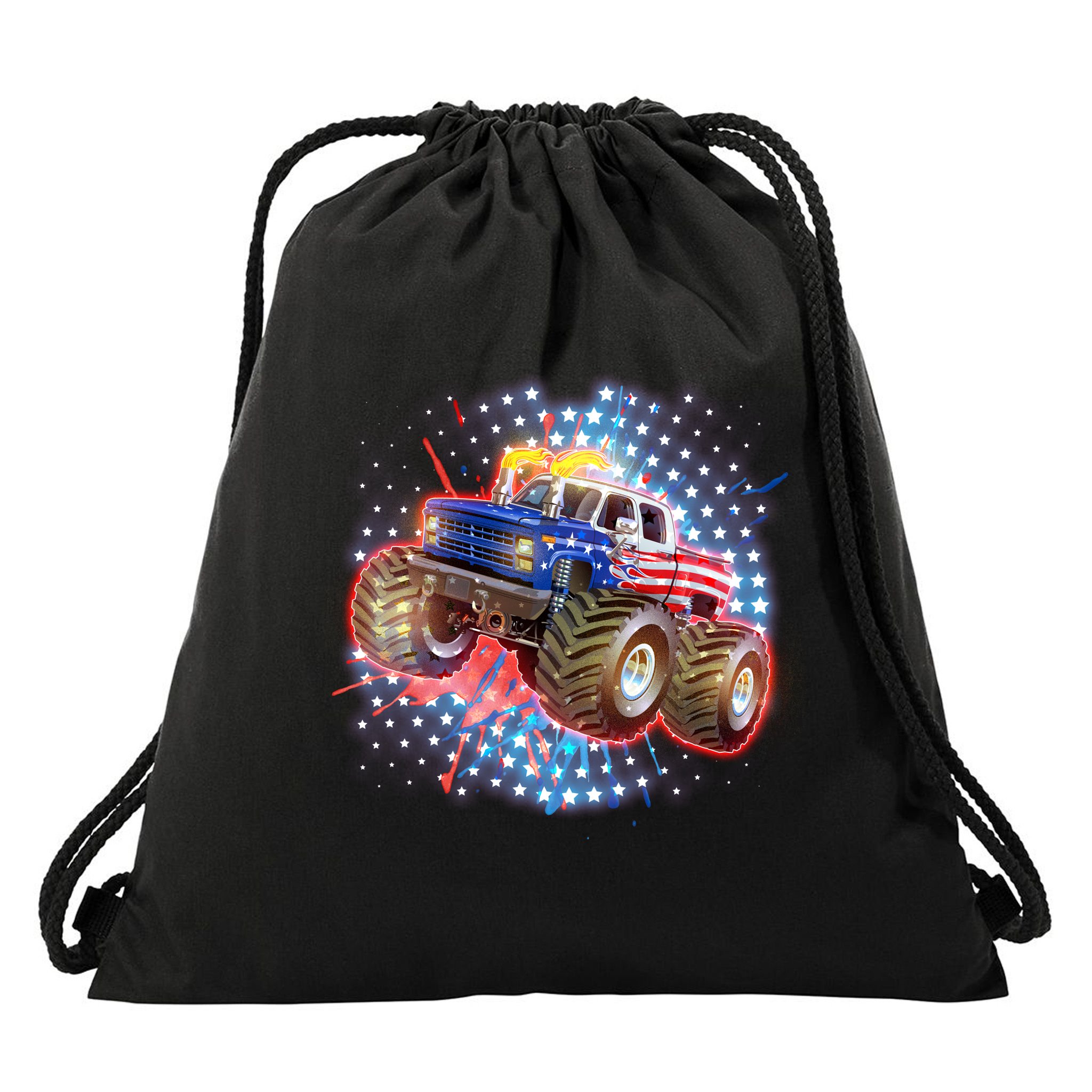 American Patriotic Monster Truck USA Drawstring Bag