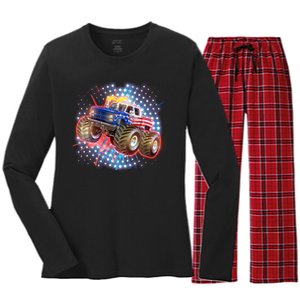 American Patriotic Monster Truck USA Women's Long Sleeve Flannel Pajama Set 