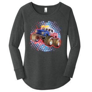 American Patriotic Monster Truck USA Women's Perfect Tri Tunic Long Sleeve Shirt