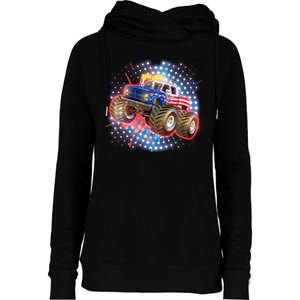 American Patriotic Monster Truck USA Womens Funnel Neck Pullover Hood