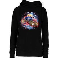 American Patriotic Monster Truck USA Womens Funnel Neck Pullover Hood