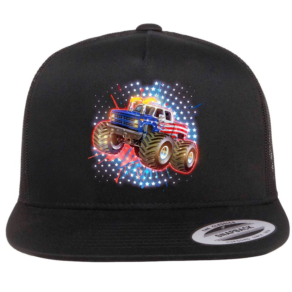 American Patriotic Monster Truck USA Flat Bill Trucker Hat