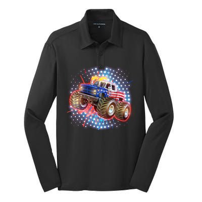 American Patriotic Monster Truck USA Silk Touch Performance Long Sleeve Polo