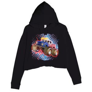 American Patriotic Monster Truck USA Crop Fleece Hoodie