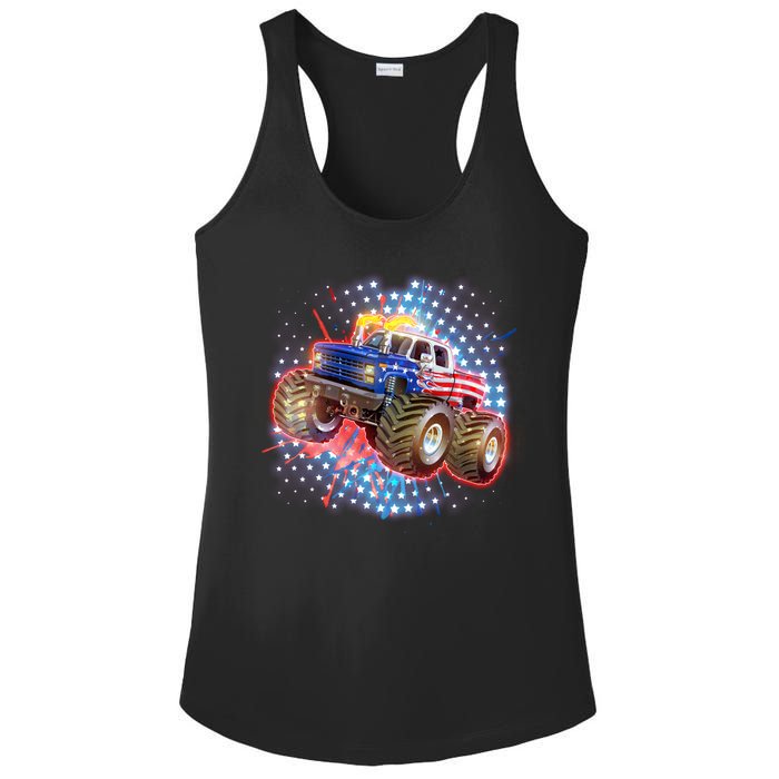 American Patriotic Monster Truck USA Ladies PosiCharge Competitor Racerback Tank