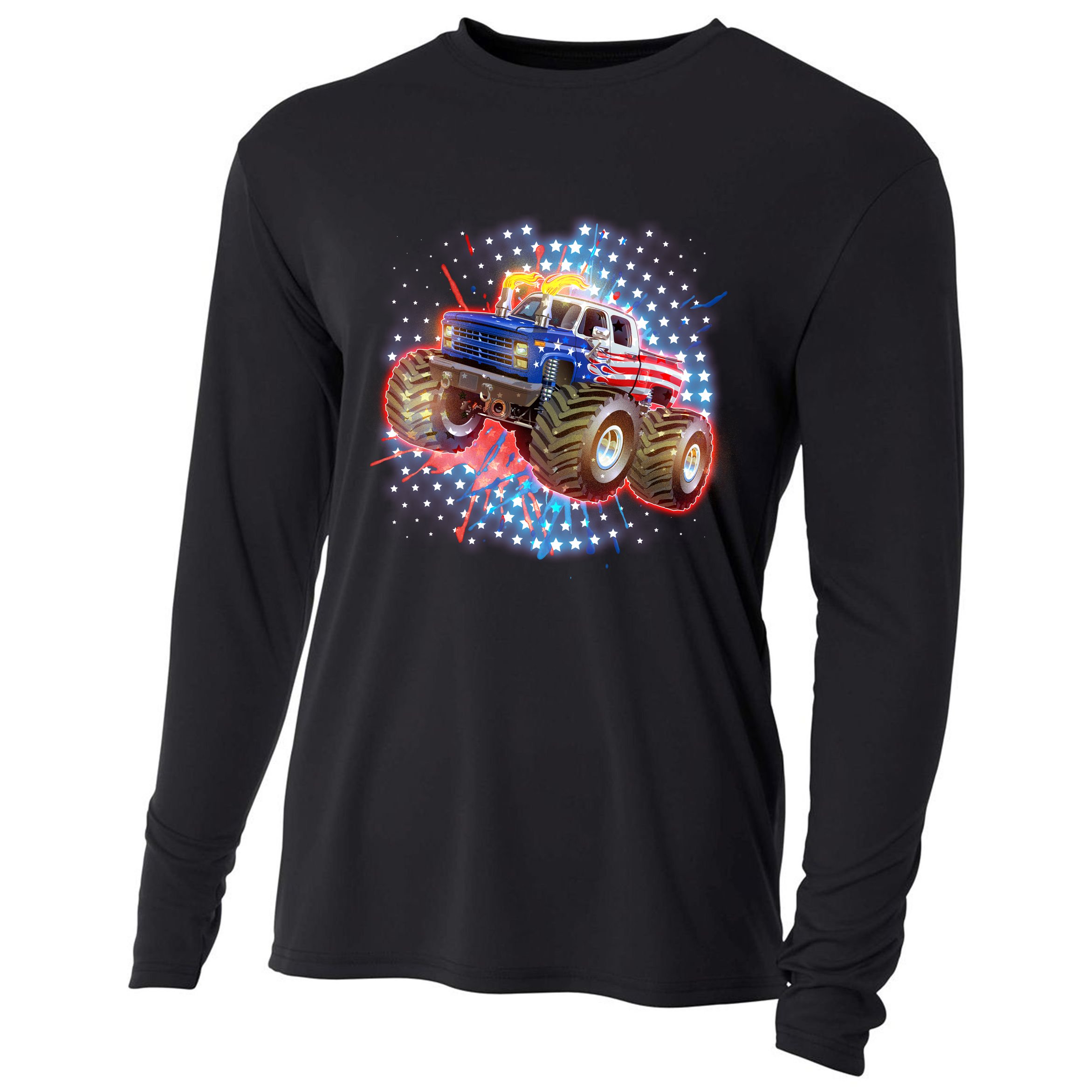 American Patriotic Monster Truck USA Cooling Performance Long Sleeve Crew