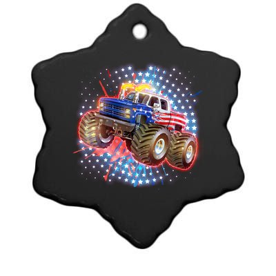 American Patriotic Monster Truck USA Ceramic Star Ornament