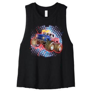 American Patriotic Monster Truck USA Women's Racerback Cropped Tank