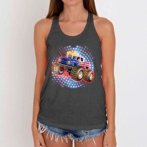 American Patriotic Monster Truck USA Women's Knotted Racerback Tank