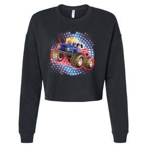 American Patriotic Monster Truck USA Cropped Pullover Crew