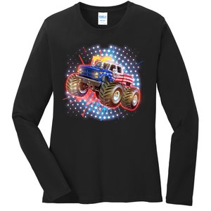 American Patriotic Monster Truck USA Ladies Long Sleeve Shirt